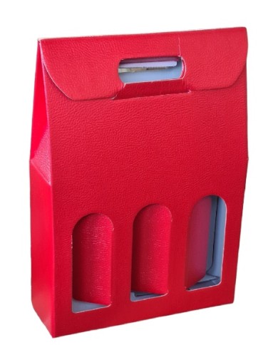 SCATOLA CON MANIGLIA PER 3 BOTTIGLIE ROSSA PZ 30
