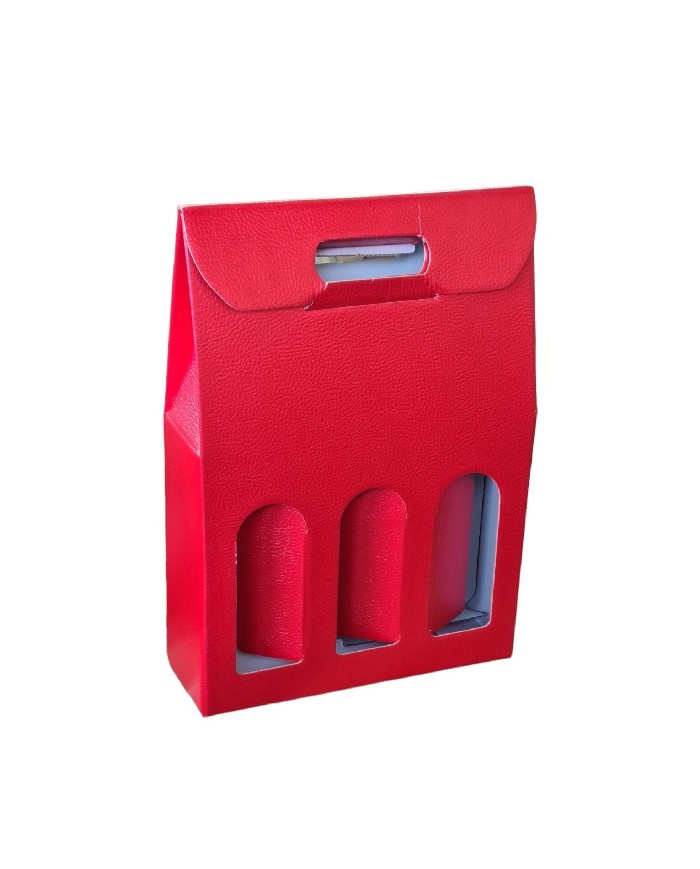 SCATOLA CON MANIGLIA PER 3 BOTTIGLIE ROSSA PZ 30