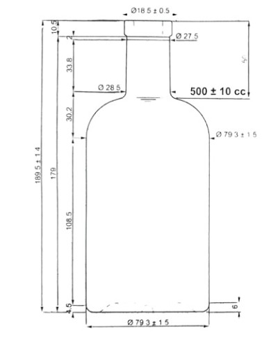 BOTTIGLIA IN VETRO PER LIQUORI 500 ML TF PZ 20