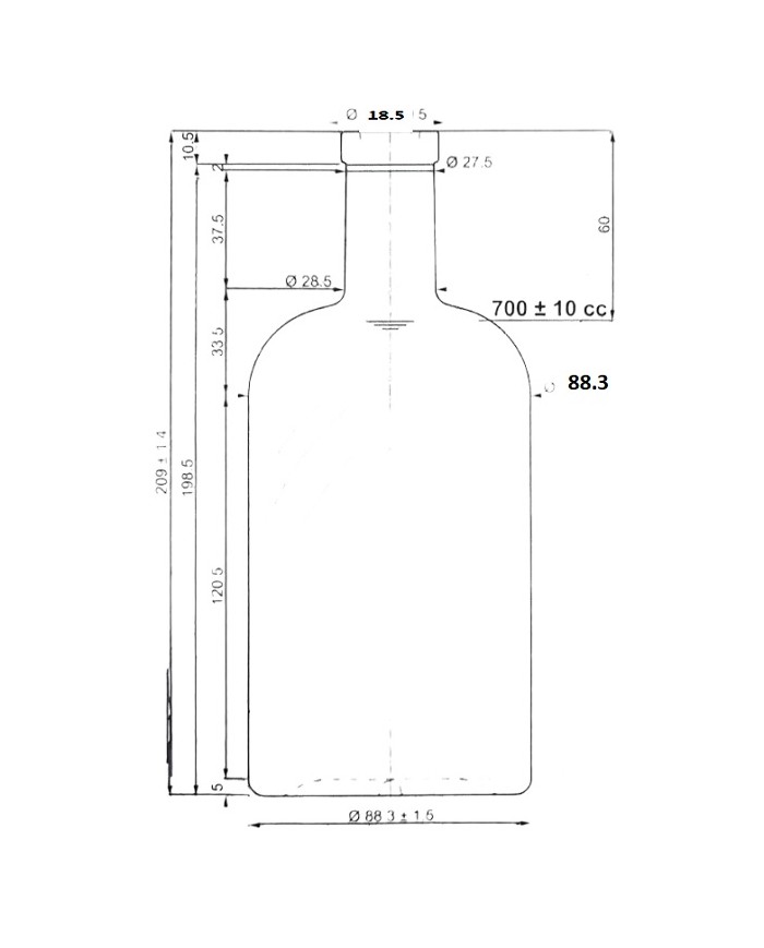 BOTTIGLIA IN VETRO PER LIQUORI 700 ML T F   PZ 20