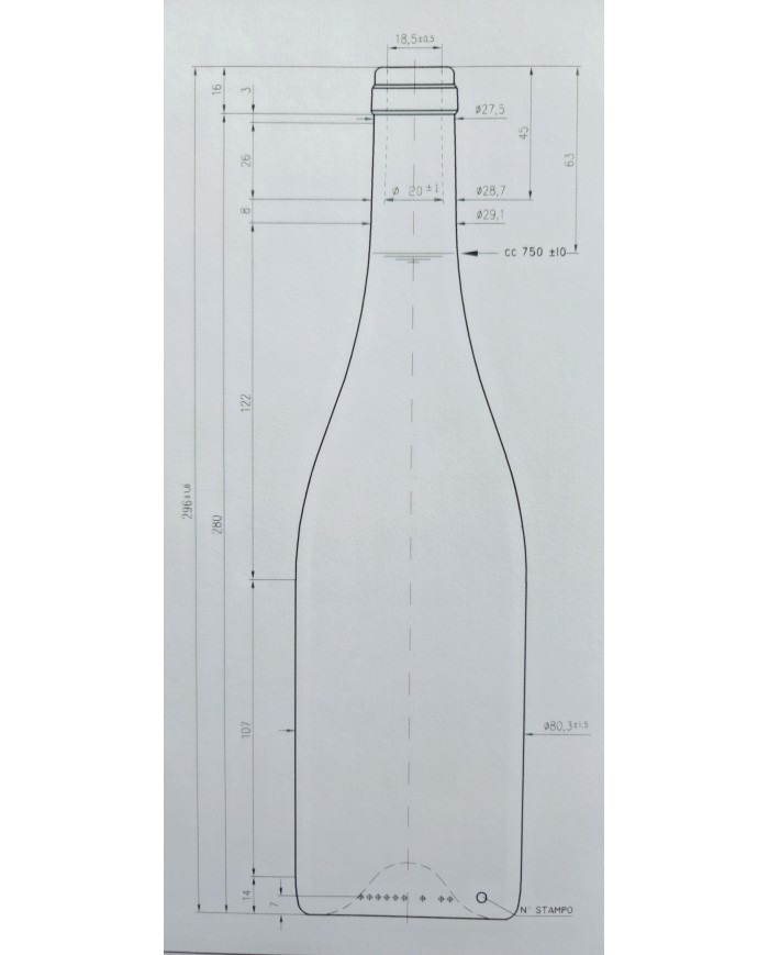 BOTTIGLIA BORGOGNOTTA 750 ML VETRO UVAG PEZZO 20